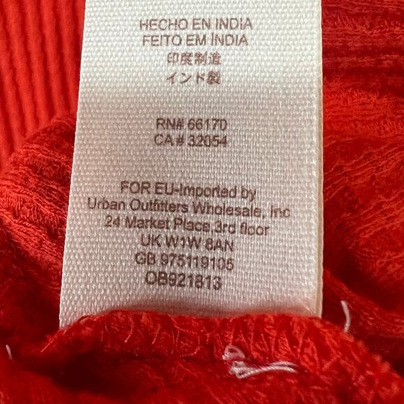 Free People Parisian Nights Top XS Red Orange Ribbed Eyelet Bell Sleeve Bohemian - Picture 13 of 14